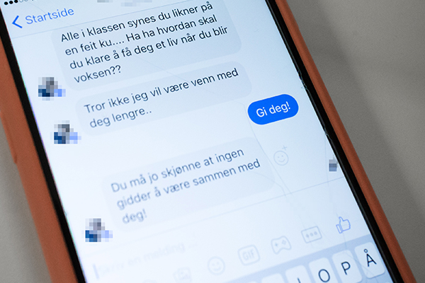 Nettmobbing - Skjermbilde av en meldingslogg med uhyggelig samtale